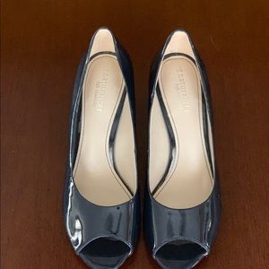 Navy Peep-Toe Heels
